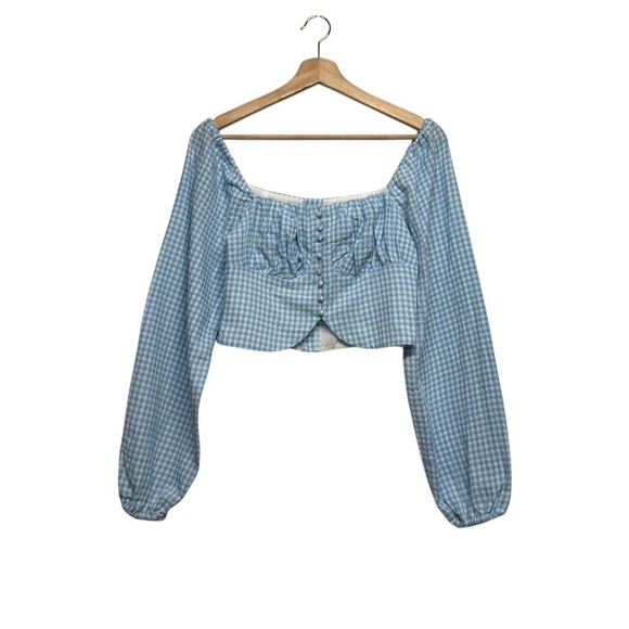 NWT REVOLVE SUPERDOWN Remi Puff Sleeve Top Light Blue Gingham S - Picture 4 of 9